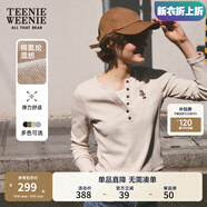 Teenie Weenie小熊秋季黑色棉質(zhì)打底衫polo領長袖T恤白色外穿上衣 B-燕麥色 S