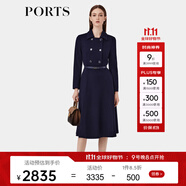 PORTS寶姿女裝秋季新款裝飾雙排扣時尚西裝領A字連衣裙女 丈青（預售） L (8)