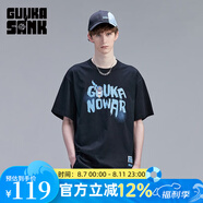 古由卡（GUUKA）xSANK嘻哈潮牌t恤男士短袖夏季情侶裝劉宇同款休閑寬松五分半截袖 黑色 F7062 XS