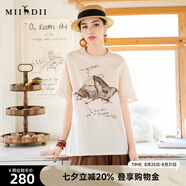 謎底印花T恤短袖女2025夏新款圓領(lǐng)粉色原創(chuàng)繡花寬松上衣256MT6023 灰卡其 S