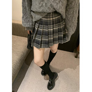 多想余裙子女格子裙半身裙百褶裙秋冬新款短裙a字裙洋氣款遮肚子百搭 灰藍格半身裙 M 【建議95-105斤】