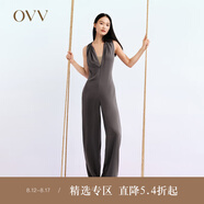 OVV2023春夏新款女裝醋酸舒適透氣收腰無(wú)袖掛脖垂墜褲 紫灰凈色02 XL
