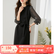 梵希蔓通勤女裝收腰裙氣質(zhì)名媛赫本風(fēng)波點(diǎn)透視感2023年新款連衣裙 V8181 黑色 S