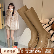 ZHR長(zhǎng)筒靴女英倫風(fēng)時(shí)尚百搭騎士靴女潮流氣質(zhì)舒適直筒女靴柔軟親膚厚底增高靴子女 BL77A 奶茶色（加絨） 35