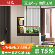 冠私（Guansi）實木鞋柜家用門口輕奢玻璃玄關(guān)柜一體入戶門廳柜客廳隔斷屏風(fēng)酒柜 實木+奶咖-140長*220高 送裝+鋼化玻璃+1.6實木背板
