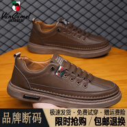 西域駱駝（VANCAMEL）斷碼撿漏秋冬真皮男鞋新款潮流商務(wù)休閑鞋牛皮軟底百搭板鞋男皮鞋 E44--F19-棕色/官方店旗艦新品 39