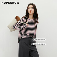 紅袖（hopeshow）條紋針織衫2025秋季女裝長(cháng)袖圓領(lǐng)休閑顯瘦上衣90125270105 粉紅條 L