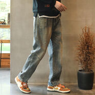 KILO METERSKM牛仔褲男士直筒寬松潮牌2025新款垂感褲子復古美式高街休閑秋款 藍色 38