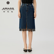 阿瑪施（AMASS）女裝2025秋季新款優(yōu)雅氣質(zhì)蕾絲拼接純棉牛仔中長(zhǎng)半身裙520013 牛仔藍(lán) XL (5)