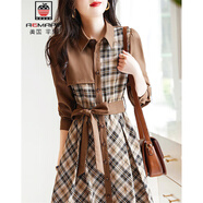 AEMAPE收腰襯衫連衣裙女25春秋新款氣質(zhì)高級感長(cháng)袖顯瘦女神范襯衣領(lǐng)裙子 咖啡色 XL (125-140斤拍)