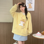 森女部落甜美黃色設計感貓咪刺繡連帽毛衣女2025新款長(cháng)袖寬松上衣 黃色毛衣 S 模特碼