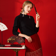 兔皇（TUHUANG）【新中式典雅針織衫】純羊毛一?？燮炫垲I(lǐng)25秋冬女羊毛衫TW348979