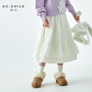 棵初25年秋冬季新款親子中大女童親膚蕾絲花邊半裙絨感磨毛花苞裙