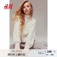 H&M女裝針織衫秋季舒適柔軟慵懶高領(lǐng)毛衣燈籠袖1198550 奶油色 170/116