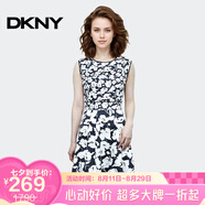 唐可娜兒（DKNY）【京東奧萊】圓領無袖印花連衣裙女夏季新款時尚顯瘦氣質中長裙W1 W1312Z08-010 S