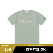 Champion夏季經典款印花草寫LOGO圓領休閑運動T恤無性別冠軍短袖男女情侶 灰綠色(偏?。?L