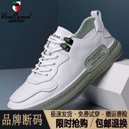 西域駱駝（VANCAMEL）男鞋秋冬新款真皮小白鞋男士潮流百搭運(yùn)動休閑皮鞋透氣板鞋子 D001白綠色普通版/官方店旗艦新 39