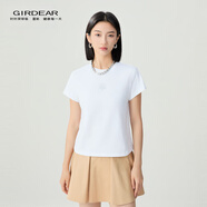 哥弟（GIRDEAR）女裝2025新款綻放系列玫瑰花圖案純棉薄款短袖T恤女1300996 純凈白 L (4碼)