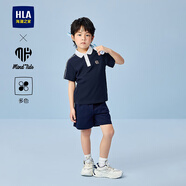 海瀾之家（HLA）亦心即為系列短袖POLO25春夏新刺繡撞色上衣男女童裝 藏青鑲拼08 140 68