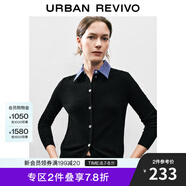 UR秋冬新款女裝時尚假兩件拼接格紋針織開衫UWM940033 黑色 XS