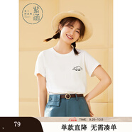 紫涵純色圖案印花百搭簡約短袖T恤學(xué)院 白色 S