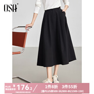 歐莎（OSA）【輕熟的優(yōu)雅】純棉知性通勤高腰顯瘦半身裙傘裙女2025秋季新款 黑色 XL
