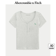 ABERCROMBIE & FITCH【多色亨利領(lǐng)】女裝25夏新款經(jīng)典小麋鹿修身短袖T恤KI139-5271 淺灰色(綠色小麋鹿) S (165/92A)