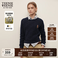 Teenie Weenie小熊女裝簡約毛衣女秋冬肌理感絞花套頭毛衣針織衫 藏青色 S 160