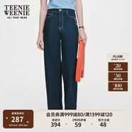 Teenie Weenie小熊直筒褲休閑白色褲子長(cháng)褲牛仔褲寬松復古時(shí)尚女裝 深藍色 L