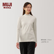 無(wú)印良品（MUJI）女式 起毛羅紋編織半高領(lǐng)長(cháng)袖T恤上衣打底衫女內搭春季 米白色條紋 L （165/88A）