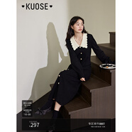 闊色（kuose）黑色小香風(fēng)針織長袖連衣裙女秋冬季穿搭新款毛衣裙長裙子 黑色8003 L