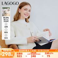 lagogo小香風(fēng)羊毛雙面呢大衣女拉谷谷冬季新款短款小個(gè)子加厚外套 米白色(V2) S 155/36
