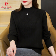 皮爾卡丹（pierre cardin）新款半高領加厚毛衣泡泡袖寬松洋氣秋冬針織打底衫黑色高貴 黑色 M 90-110斤