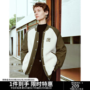 初語(yǔ)深紫色加厚拼接毛絨立領(lǐng)棒球服棉衣女2023冬季新款棉服厚外套 軍綠色 L