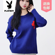 花花公子（PLAYBOY）品牌日系小個(gè)子梅花圖案毛衣女2025秋冬新款圓領(lǐng)內搭提花針織衫女 藏青色 均碼