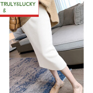 TRULY&LUCKY秋冬白色高腰羊毛針織半身裙女小個(gè)子一步裙子冬季羊絨包臀裙長(cháng)裙 白色 S(100斤以下)