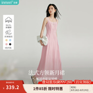 茵曼（INMAN）章若楠同款歐若風(fēng)法式吊帶連衣裙2025夏季新品女裝淡鵝黃色裙子 粉色（方領(lǐng)) L