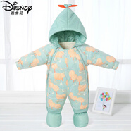迪士尼（Disney）新生嬰兒冬季羽絨服連體衣加厚外出服棉衣套裝寶寶包腳保暖抱衣哈 小樹林綠色 均碼 小號（建議0-5個月））