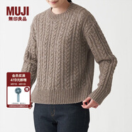無印良品 MUJI 女式 含牦牛絨羊毛 纜繩圖案毛衣 BAH02A1A 長袖針織衫 深咖啡色 L