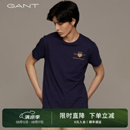 GANT【100%棉】甘特男女情侶款休閑學院純色圓領(lǐng)寬松重磅短袖T恤 433夜藍色 XL