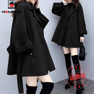 AEMAPE2025春秋季毛呢大衣女韓版加厚保暖顯瘦三?？哿㈩I(lǐng)百搭呢子上衣潮 黑色外套+裙子  加厚 L _建議121-135斤