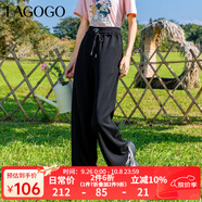 LAGOGO燈芯絨黑色百搭松緊休閑褲女拉谷谷春季新款高腰寬松褲子 黑色(W1) L