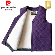 皮爾卡丹（PIERRE CARDIN）秋冬女皮草一體羊毛呢背心中老年棉質(zhì)保暖背心加厚背心母服羊皮背紫蘭色網(wǎng)格無襯款_(可拆內(nèi)膽)L _推薦90斤以下