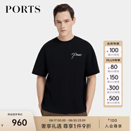 PORTS寶姿男裝夏季時(shí)尚休閑刺繡短袖圓領(lǐng)T恤 黑色 S