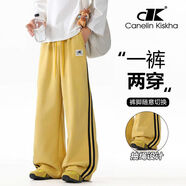 CK美式復古高街條紋春秋褲子抽繩束腳直筒情侶休閑褲2025新款 黃色 S  