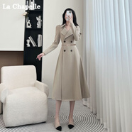拉夏貝爾（La Chapelle）連衣裙2025秋季氣質(zhì)通勤連衣裙茶灰色中長款簡約大氣風(fēng)衣外套裙 茶灰色卡碼拍大 L 110-120斤