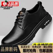 西域駱駝（VANCAMEL）品牌皮鞋男秋冬季新款英倫低幫工裝鞋真皮透氣內(nèi)增高休閑皮鞋 黑色/官方店旗艦新品 39