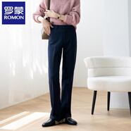 羅蒙（ROMON）OL毛呢直筒褲女秋冬高腰窄版闊腿褲加厚垂感休閑拖地西裝長(cháng)褲 藏藍色小個(gè)子 XS