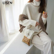 LISCN高領(lǐng)羊毛衫女2025新款重磅歐美加厚毛衣寬松套頭慵懶風(fēng)針織打底衫 奶白色 S