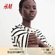 H&M女裝連衣裙秋季純棉圓領(lǐng)短袖簡約休閑舒適T恤式連身裙1278156 奶油色/條紋 S 160/88
